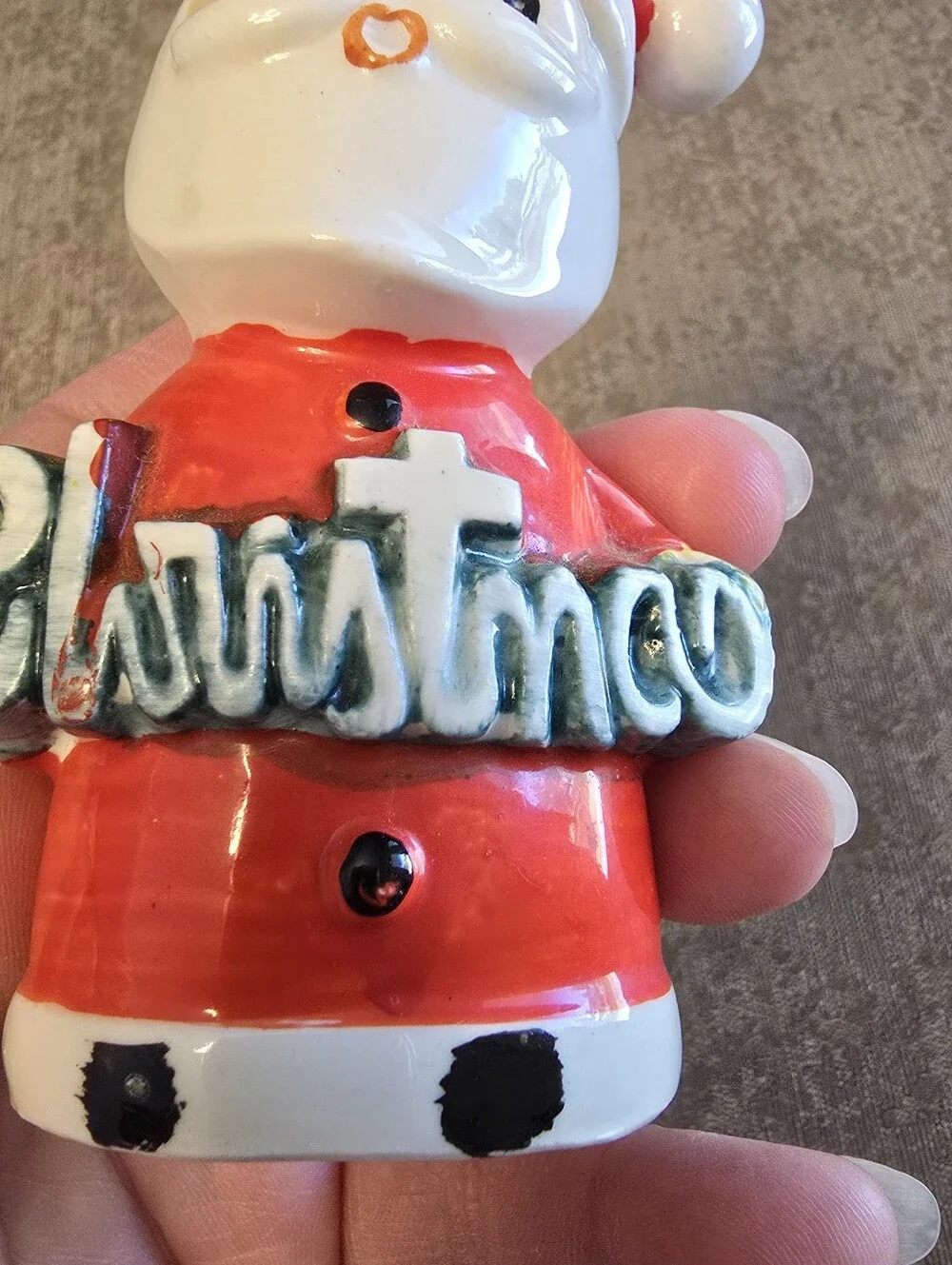 Vintage Santa Clause Ceramic Merry Christmas Salt Pepper Shakers Japan w/Plugs